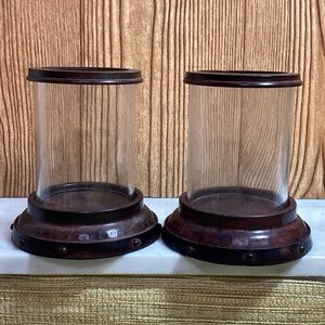 A Pair of Rustic Brown Glass Pillar Candle Holders
